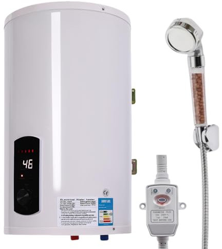 DAOHHFO Calentador de agua eléctrico, 220 V, 30 L, con protección contra fugas, práctica ducha e indicador de temperatura, 2000 W (blanco, 30 L)