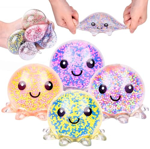 4 Stück Octopus Stressball, Octopus Leuchtendes, Squishy Anti Stress Bälle, Füllstoff Stressabbau Spielzeug