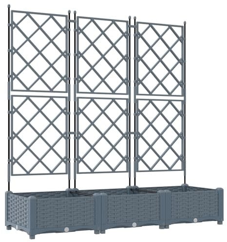 vidaXL Fioriera da giardino con traliccio 3 pezzi Grigio chiaro 120x40x125.5 cm