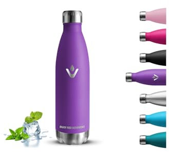Borraccia Termica, Borraccia 500 ml, Senza BPA, Borraccia Bambini, Senza Perdite, Borraccia Acciaio Inox, Isolato Sottovuoto, Borraccia Metallo per Scuole, Campeggio, Uffici, Caffè, Viaggio, Viola