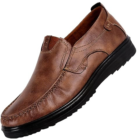 Zapatos informales de cuero para hombre, sin cordones, antideslizantes, para exteriores, con suela de goma, para caminar, tenis ligeros, transpirables, cómodos, para negocios, vestido formal, Khaki