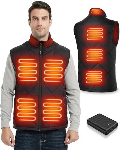 FERNIDA Heated Gilet for Men, USB 5V Heated Vest, Electric Jacket for Winter Warm with Battery Pack, 3 Temperature Levels, 8 Heating Zones, XL