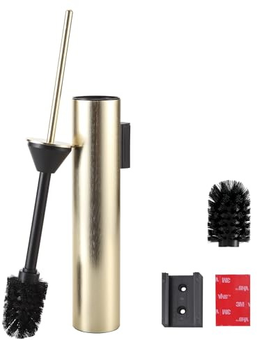 DAZI Klobürste Wandmontage, Toilettenbürste Edelstahl ohne Bohren Gold | WC-Bürste mit herausnehmbarem Innenbecher für leichte Reinigung; erhältlich in runder oder Rund Form.