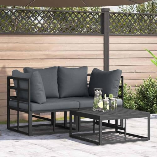 Qnhdfrt Garten Sofa Set 3 Teile Schwarz 70x70x32 cm Aluminium Eckbank mit Tisch Modernes Design Robust für Outdoor Lounge