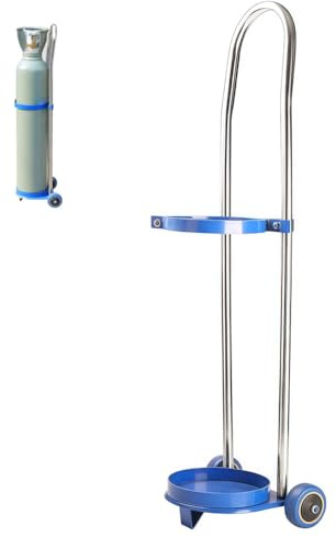 Gvqng Chariot pour Bouteilles D'HôPital, Rangement pour Bouteilles De Gaz en Acier avec 2 roulettes, Chariot pour Bouteilles D'OxygèNe Portable en Acier, Support Roulant,Bleu,105cm
