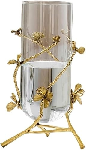 CLSDRZC Brass Glass Vase Flower-Arranging Hydroponic Plant Container Ornaments Home Decoration Crystal Vase(Small)