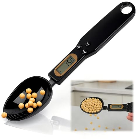 Löffelwaage Digital 500g/0,1g, Digitaler Messlöffel mit Tara Hold Funktion | Löffelskala 30 ml, Measuring Spoon Multifunktionale, Einheiten g/oz/gn/ct, Gramm Löffel für Gewürze/Kaffee/Backzutaten