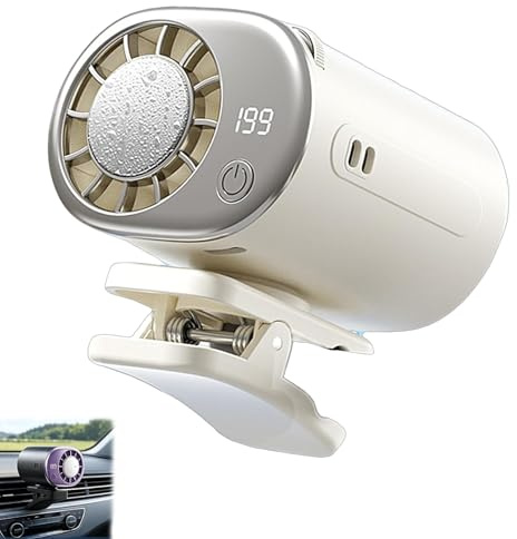 Climatiseur à clipser pour voiture, ventilateur portable 2026 avec affichage LED et semi-refroidissement à 16 ℃, rotation à 360°, 199 vitesses réglables, rechargeable par USB pour voiture, SUV, camion