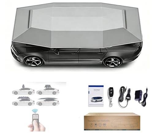 RUODATONLY Ombrello Copri Auto Completamente Automatico con Telecomando, per Esterno Portatile,Tenda da Tetto Mantiene Fresco Il Tuo Veicolo, Tenda da Sole per Tetto Auto per berline e SUV 4.6M-Grey