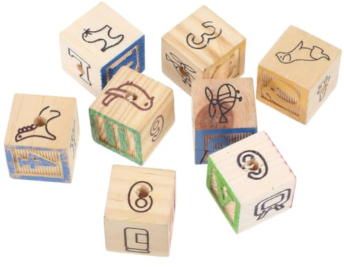 HOMOCONO Giochi in Legno per Pappagalli 8 Pezzi Blocchi Alfabeto e Numeri Dadi Spessi con Fori per Sviluppare Immaginazione e Apprendimento Stili multipli