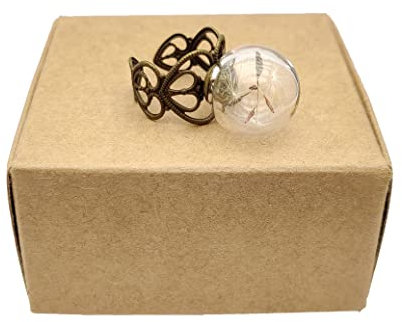 Löwenzahn Pusteblume Machen Wünschen Echte Blume Glaskugel Herz Kupfer Resizable Statement Ringe Damen Handmade