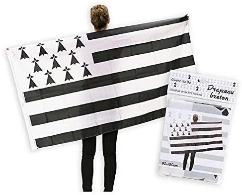 Maelsa - Drapeaux Breton 90X150 - Drapeau Breton Bretagne Festival Manifestation Body Flag Supporter Grand Format très résistant Gwenn ha Du