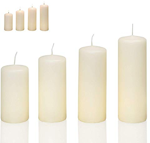 Smart-Planet 4er Set Kerzen - Champagner - Stumpenkerze für Weihnachten in Creme - Brenndauer bis 48Std - glatte Kerze für Adventskranz 12/14/16/18cm