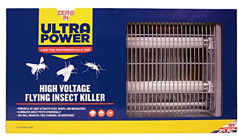 Zero In Ultra Power High Voltage Flying Insect Killer, Electric Bug Zapper, Mains Powered, Use Free-Standing or Hanging, White