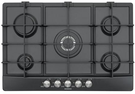 SCHOCK | Piano Cottura 5 Fuochi Gas Primus PC75 con Manopole Milleluci, Griglie in Ghisa, Valvole di Sicurezza, Antracite, 740x500 mm