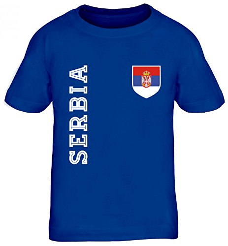 Serbien Fußball WM Fanfest Gruppen Fan Kinder T-Shirt Rundhals Mädchen Jungen Fan Trikot Serbia, Größe: 134/146,royal blau