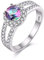 Uloveido Mujer Chapado en ORO Blanco Laboratorio de Corte Redondo Creado Arco iris Anillos de Novia Anillo de Piedra de nacimiento Con vástago dividido Regalo de San Valentín para mujeresr J510