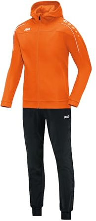 JAKO Trainingsanzug Damen Polyester Classico mit Kapuze Neonorange Gr. 42 - Jogginganzug 2-teilig für Sport und Alltag, Jogginghose & Trainingsjacke