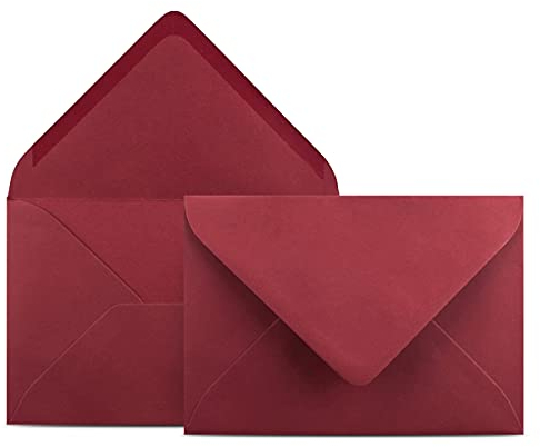 50 Briefumschläge DIN C6 Dunkelrot Rot - 11,4 x 16,2 cm - Kuverts mit 80 g/m² Nassklebung spitze Klappe - Umschläge ohne Fenster - Colours-4-you
