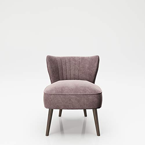 PLAYBOY Sessel mit Rückenlehne, Samtstoff, gepolsteter Loungestuhl aus Samt mit Bestickung und Keder, Massivholzfüsse, Cocktailsessel, Rosa, Rose Quartz, Retro-Design, Club-Stil, Lounge, Wohnzimmer