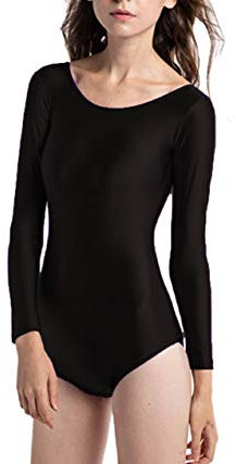 Ballett-Trikot für Damen, langärmelig, Rundhalsausschnitt, Tanz-Trikot, für Gymnastik, Ballerina, bitte überprüfen Sie die Größentabelle vor dem Kauf, Schwarz , XL