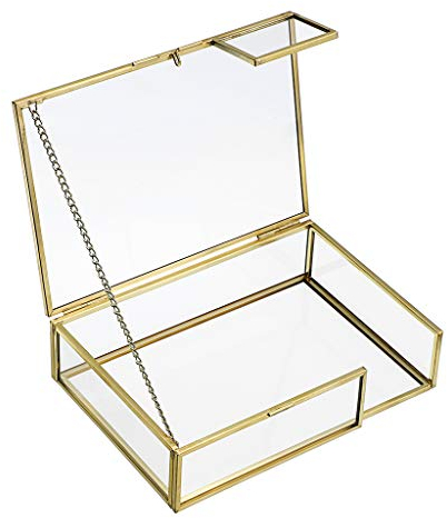 SUMNACON Golden Glass Photo Box Rectangle Photograph Display Organizer Home Deco 4x6inch