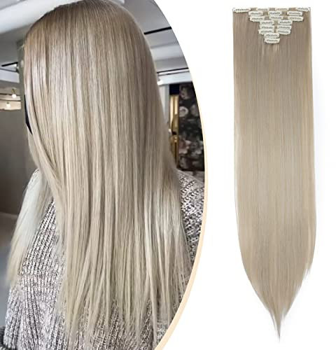 S-noilite Clip In Extensions Haarverlängerung Glatt 8 Teiliges SET 18 Clips 8Pcs Voller Kopf Wie Echthaar 66cm Aschblonde Mix silbergrau