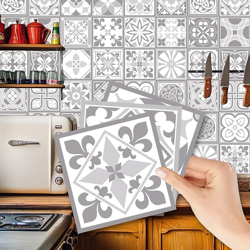 WALPLUS 96 Pcs 15cm(6) Tile Stickers Peel and Stick Backsplash Self-Adhesive Removeable Stick on Wall Vinyl Home Decoration DIY for Living Kitchen Bedroom Splashbacks - Purbeck Stone