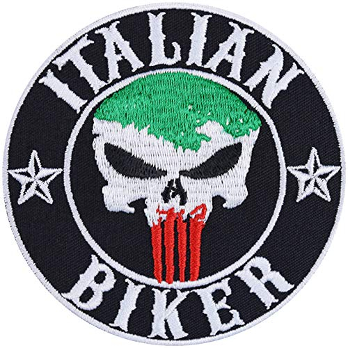 Parches ropa termoadhesivos Italian Biker / Patch Banger/Bandera Italiana | Parche Jeans Regalo Motociclista Aplicación para Accesorios de Moto/Barcos/Funda de Moto | 90x90mm