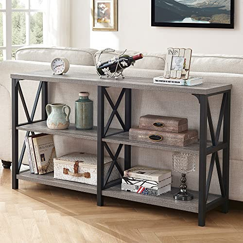 LVB Farmhouse Sofa Rustic Console Table for Living Room, Hallway entryway Desk with Storage, Entry Table for Foyer Grey Oak