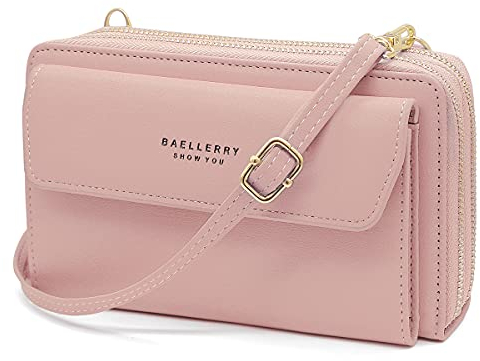 YERUUE Handytasche mit Geldbörse zum Umhängen,PU Leder Crossbody Schultertasche Reisepass Handytasche mit Kartenschlitz Verstellbar Abnehmbar Schultergurt, Clutch Rosa Handtasche