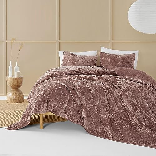 Shalala Samt-Bettwäsche-Set, King-Size, King-Size-Bettbezug, leichte Luxus-Bettdecke, Diamant-Steppdecke für alle Jahreszeiten (Mauve-Lila)