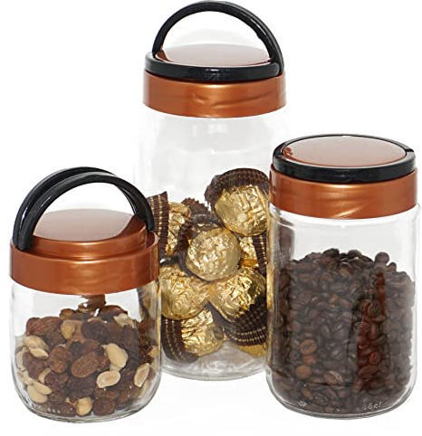Lashuma 3er Set Aufbewahrungsdosen je 425, 660 und 1000 ml, runde Teedosen mit Deckel, Farbe: Kupfer