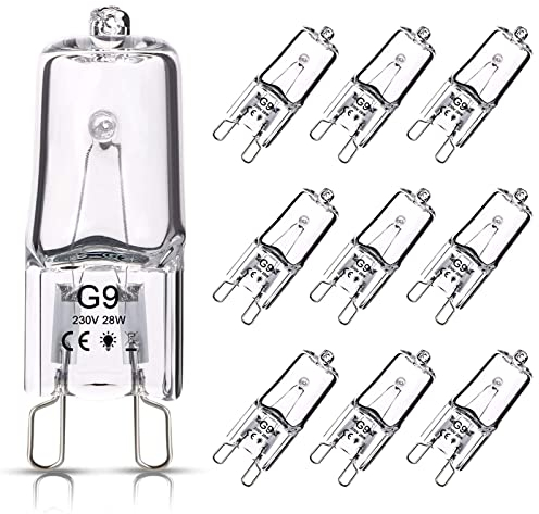 OSDUE G9 Halogen Leuchtmittel, 10 Stück Kapsel Lampe Dimmbar 28W 230V Warmweiße Lampen 2800K für Backofen Mikrowellen Herd Deckenleuchten