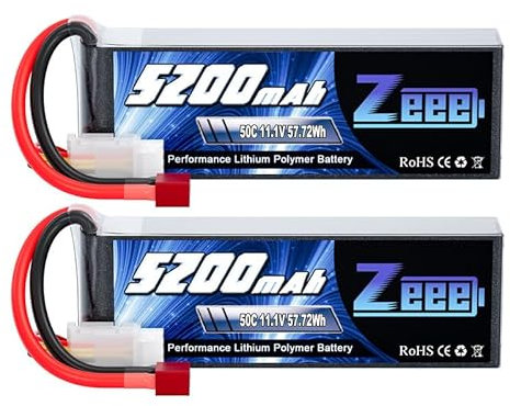 Zeee 3S Lipo Battery 5200mAh 11.1V 50C RC Battery with T Connector for RC Plane Quadcopter RC Airplane RC Helicopter RC Car Truck Boat 2 pack