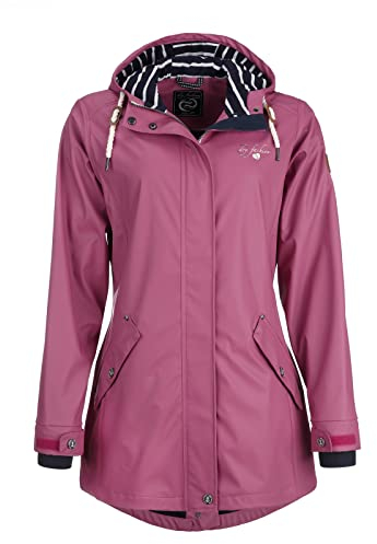 Dry Fashion Damen Regenmantel Kiel - Frauen Regenjacke Damen Jacke mit verstellbarer Kapuze Lang Winddicht Wasserdicht in Beere Größe 38