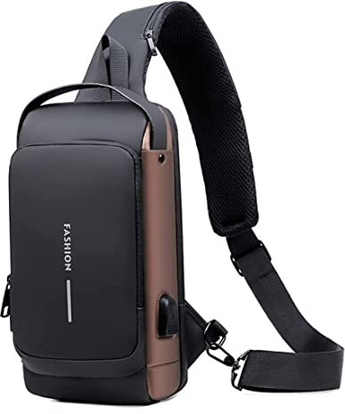 HIDRUO Anti Theft Sling Bag, Usb Charging Sport Sling Anti-theft Shoulder Bag, for 7.9'' Ipad Mini Crossbody Chest Daypack (Black & Brown)