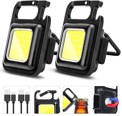MAKDAK COB Rechargeable Keychain Flashlight 2Pack, High Lumen Super Bright LED Work Light with Magnet,Clip,Bottle Opener for Dog Walking,Car Repair, Emergency,Camping,EDC