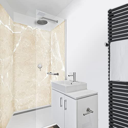 WANDFREUDE individuelle Duschrückwand Aluverbundplatte auf Maß (3 Stück - Elfenbein Marmor - Premium Brillant Lack) – Dusche Wandverkleidung Duschwandverkleidung Duschrückwände