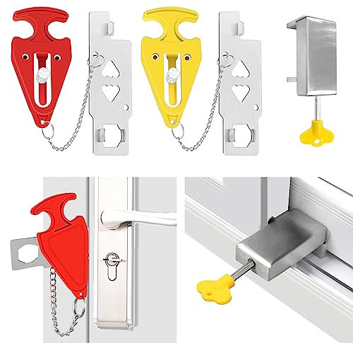 SNAIL GARDEN 2Pack Portable Door Lock & 1 Pack Sliding Window Lock, Portable Home Security Door Locker Home Security Travel Lockdown for Additional Safety and Privacy in Hotel Home Apartment School