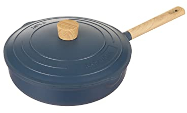 KASANOVA Padella Antiaderente Alta vari colori Pot Art 24 cm con Coperchio Innovativo, padella antiaderente 24 cm, Ideale per Cotture Lente e Stufati (Blu, 28 Cm)