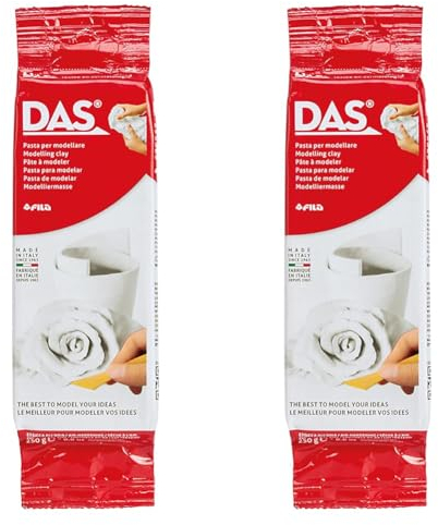 DAS White 250g Air Hardening Modelling Clay in a Hangable Pack, Non Bake, Ready to Use, Suitable for All Ages, Ideal for Professionals & Hobbyists (Pack of 2)