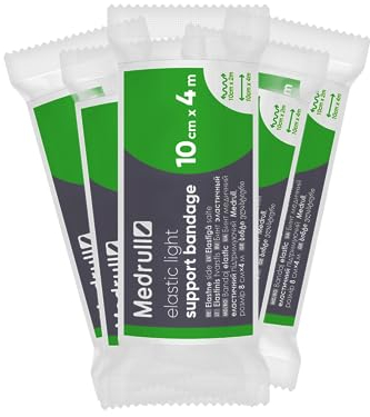 Medrull 5 Stück Dauerelastische Universal Binden 10cm x 4 m Elastic Light BANDAGE - Universalbinde mit 2 Clips - Gedehnt, Luftdurchlässig, Elastisch 5 Pcs Box