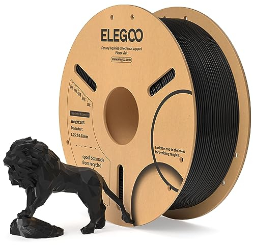 ELEGOO PLA Filament 1.75mm Black 1KG, 3D Filament Dimensional Accuracy +/- 0.02mm, 1kg Cardboard Spool(2.2lbs) 3D Printing Filament Fits for Most FDM 3D Printers