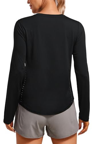 CRZ YOGA Women's Lightweight Long Sleeve Gym Tops for Yoga Training Crew Neck Running Workout Shirt Black 16