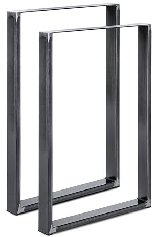 Magnetic Mobel 2 x Tischbeine aus Metall für Schreibtisch Esstisch, Möbelfüße Tischgestell Tischuntergestell Tischkufen (Rohstahl mit Klarlack| Profil 6x2 cm, 50x100 cm (Bartisch))