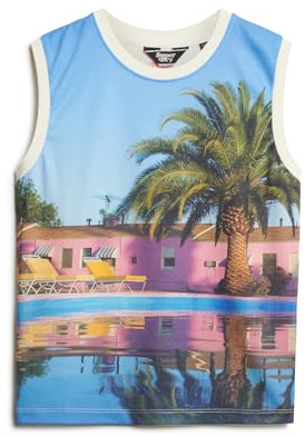 Superdry Damen Sub Oberteil mit Print Blaue Palmen Durchgehend Bedruckt 40