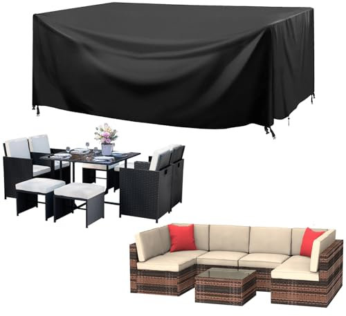 rattantree Garden Furniture Covers Waterproof, 250x250x90cm Patio Furniture Covers for Outdoor, 420D Heavy Duty Oxford Fabric Rattan Furniture Cover Windproof Anti-UV, Square (Black)