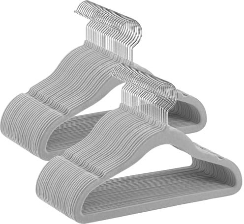 SONGMICS Kinderkleiderbügel, 50er Set Kleiderbügel Kinder, Baby-Kleiderbügel, Bügel Samt, 360° drehbarer Haken in Silber, platzsparend, rutschfest, für Kleiderschrank, Taubengrau CRF027G05