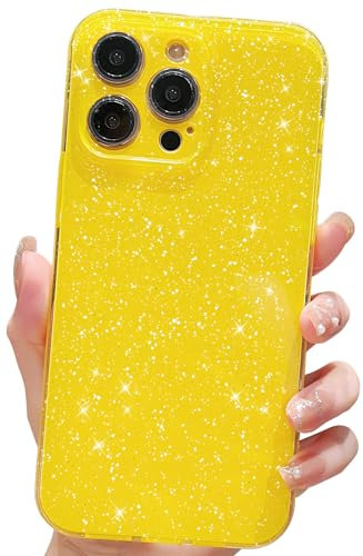 Finyosee Compatible with iPhone 13 Pro Case 6.1 inch, Cute Neon Bright Color,Glitter Bling Thin Slim Shockproof Silicone Sparkly Case, Soft TPU Phone Case for Women Girl-Yellow